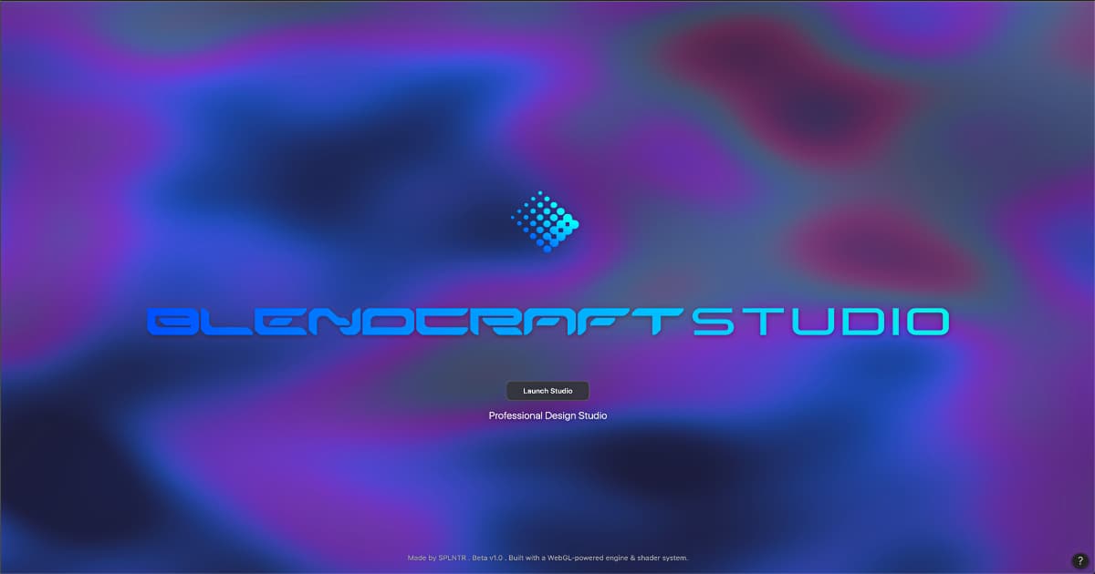 BlendCraft Studio launch screen with animated gradient background